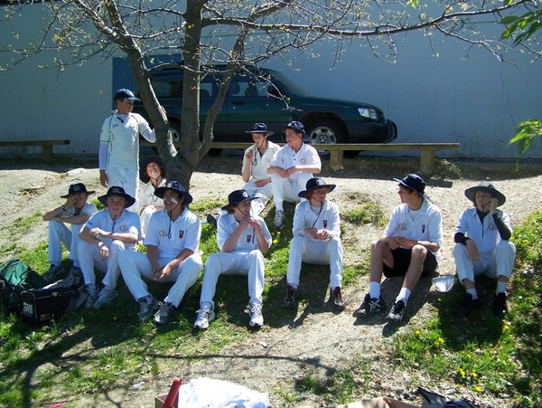 The cricket club boys taking a break in the shade 